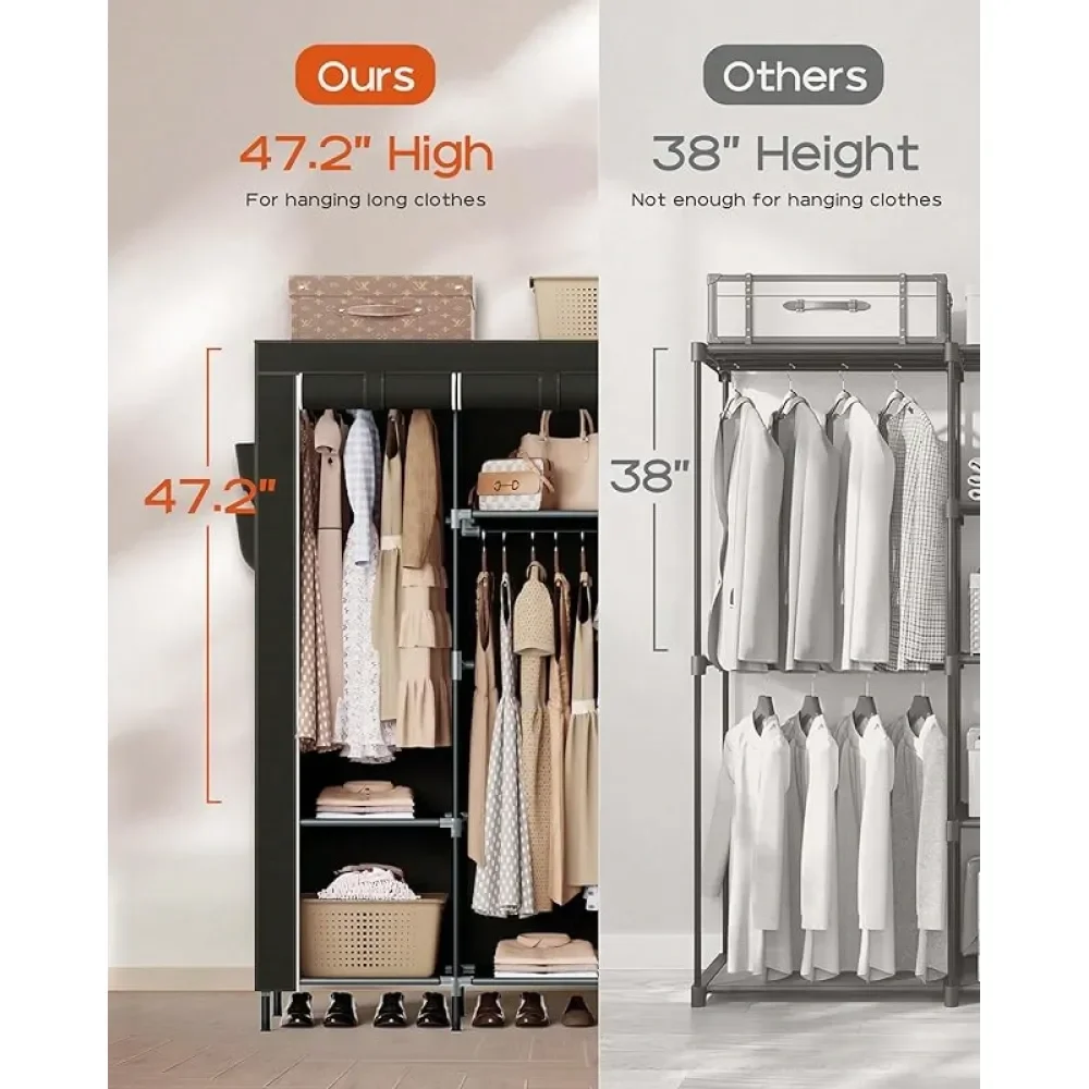 

Шкаф для одежды, 66,9 дюймов, большой вместимости, с чехлом, органайзер для хранения одежды с полками и 4 штангами для вешалок, легко собирается.