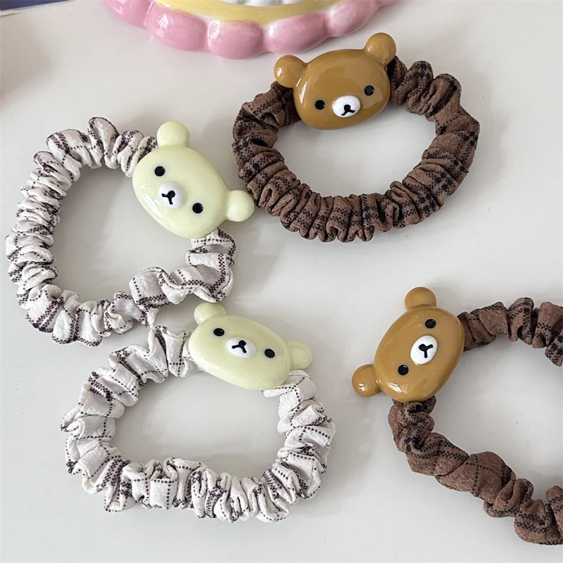 Rilakkuma Korilakkuma Cute Hair Ties Bows Bear Face Elastic Hair Bands Ropes Scrunchies Kawaii Hair Accessories for Girls Women