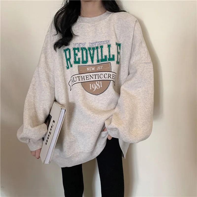 

Korean Fashion Long Sleeve Casual Sports 2024 Spring Women Fleece Letter Printed Pullover Sweatshirt New Lady Oversized Hoodie