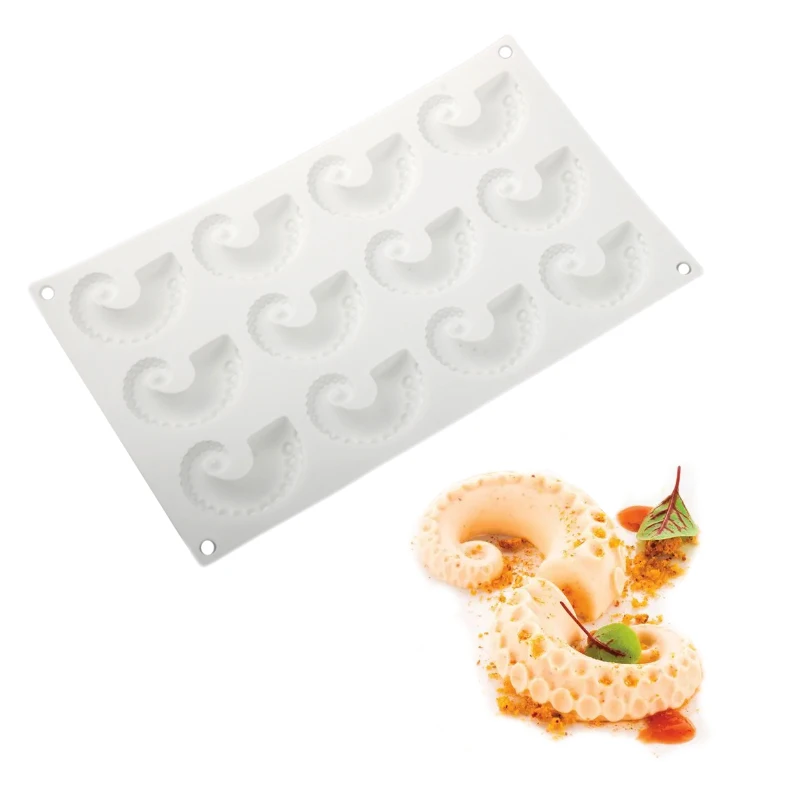 12 Cell Octopus Tentacle Design Silicone Cake Mold Squid Antennae Fondant Cake Mould Chocolate Molds Dessert Decorating Tools view 5