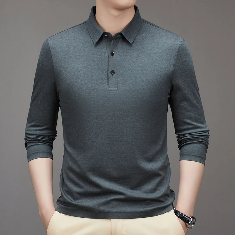 Boutique Men\'s Woolen Sweater Warm Long Sleeves Polo Business Pullover Top Solid Color Polo Collar Knitwear Casual T-shirt