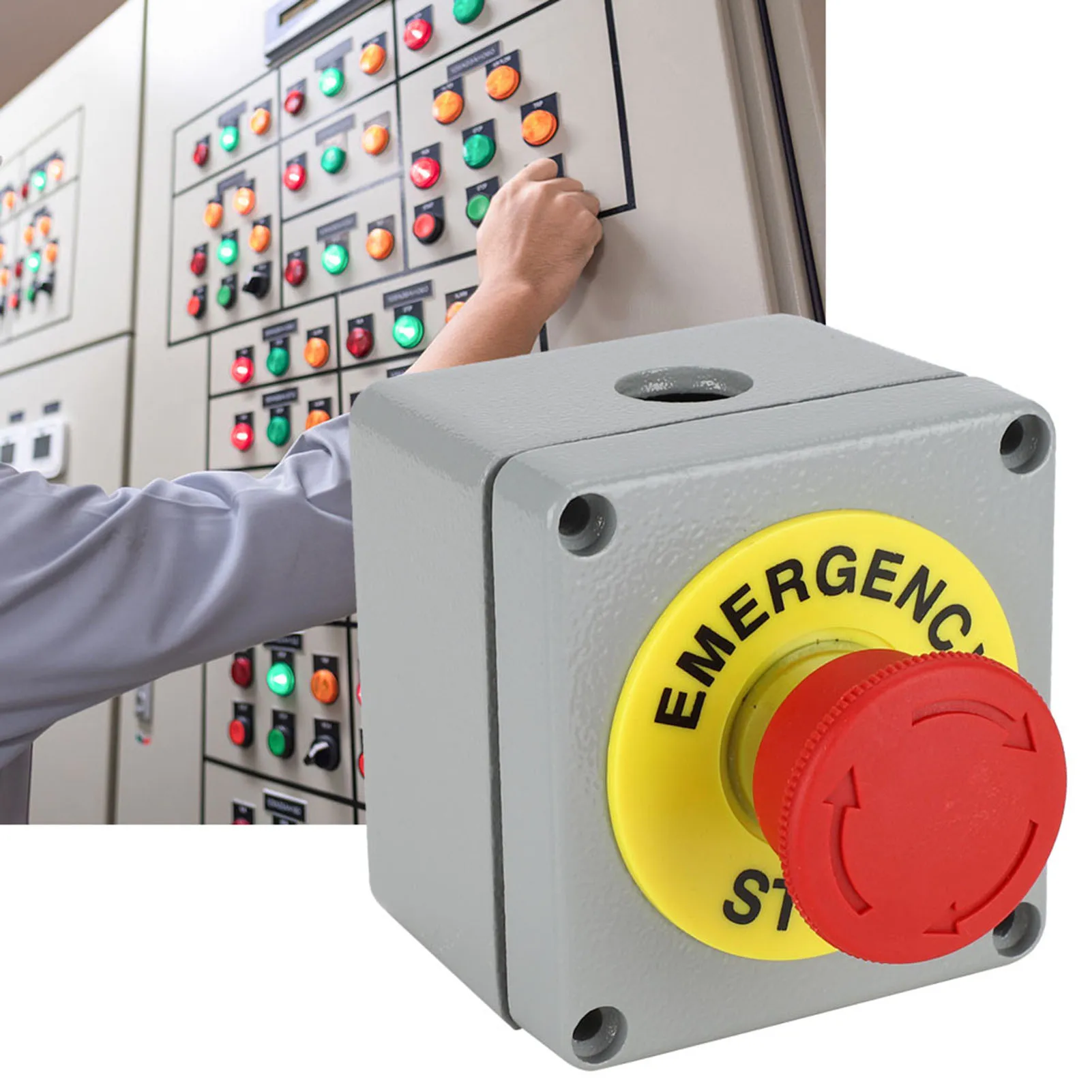 Switch Box 1 Button Emergency Stop Control Operation Box IP66 Dustproof Waterproof 80x75x60