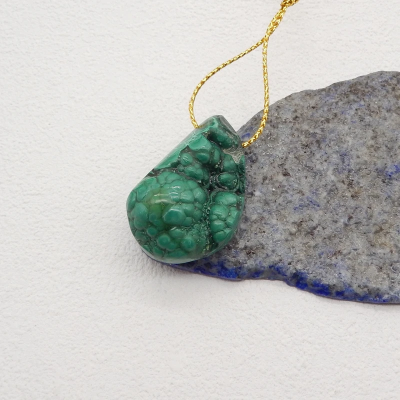 Natural Stone Malachite Pendant Bead,Handmade Nugget Pendant Fashion Jewelry Necklace Accessories 36x23x12mm 18g