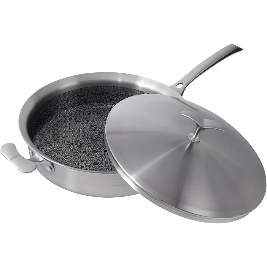 

12 Inch NonStick Frying Pan with Lid for Home Cooking and Professional Use TriPly Stainless Steel Saute Pan with Fast and Even