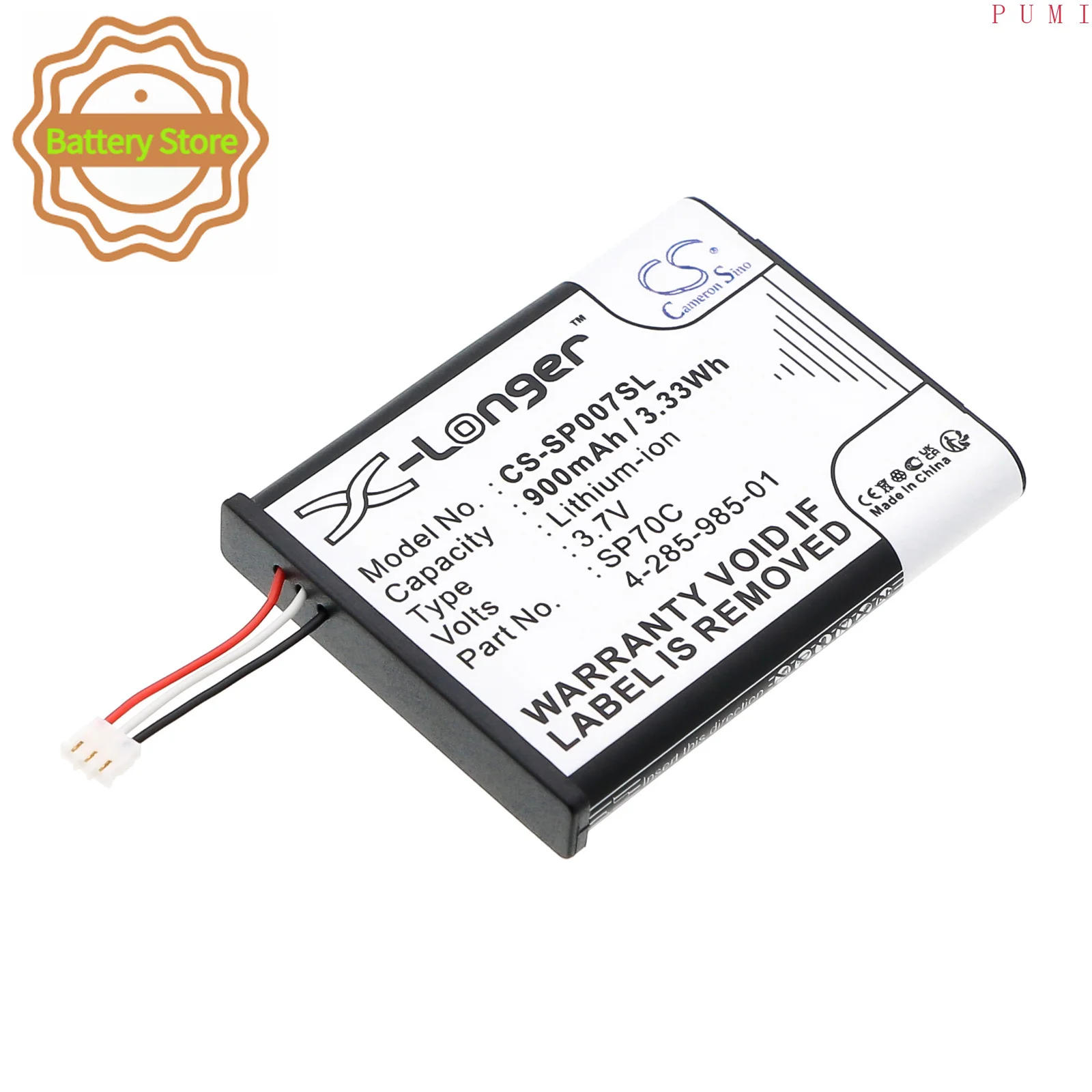 CS Replacement Battery for Sony PSP E1000,PSP E1008,PSP E1002,PSP E1004,Pulse Wireless Headset 7.1 PN:SP70C,4 900mAh / 3.33Wh