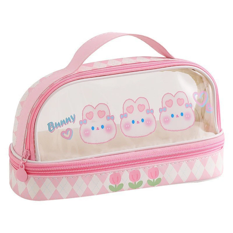 Cute Cartoon Large-capacity Transparent Double-layer Pen Case Dirt-resistant High-color Stationery Storage Pen Bag