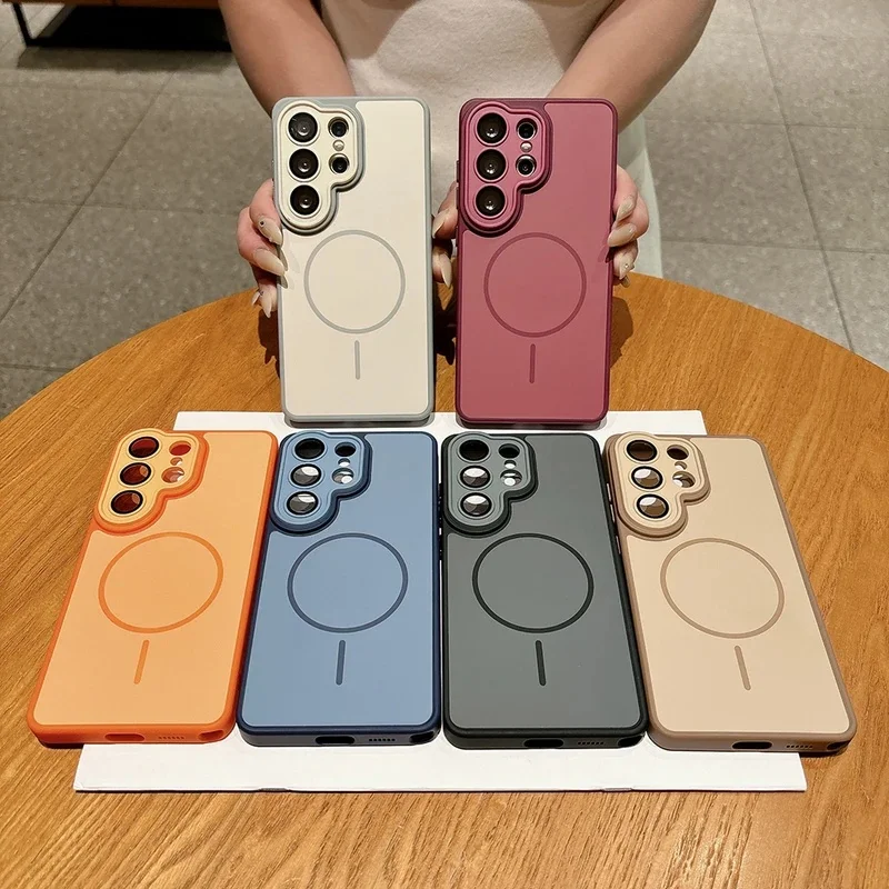 Fashion Contrast Color Magnetic Phone Case For Samsung Galaxy S26 S25 S24 S23 Plus S22 Ultra A57 A56 A36 Shockproof Armor Cover