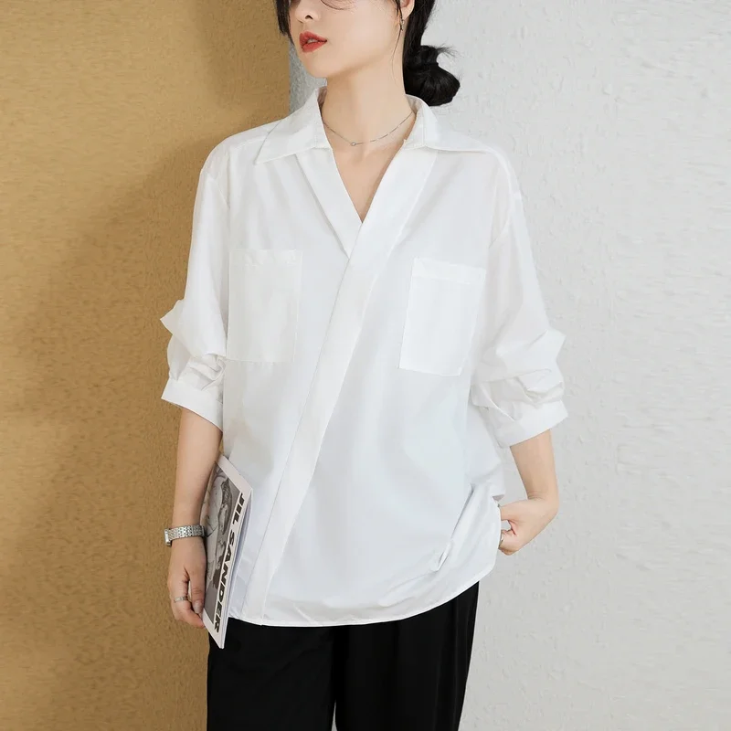 Chiffon. Vintage Women Blouses Summer Blouses Solid Women's Shirts V-neck Clothing Sales Loose Short Sleeve White Korean Tops