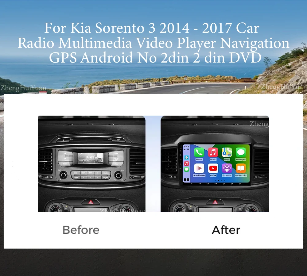 Android 14 Carplay Auto 4G+WIFI For Kia Sorento 3 2014 2015 2016 2017 GPS Car Radio Navigation Multimedia Video Player Stereo BT