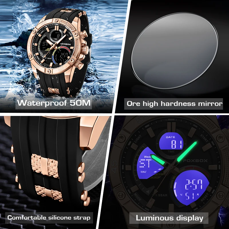 FOXBOX Fashion Waterproof Watch For Men Classic Military Silicone Watch Men Top Brand Luxury Sports Men's Quartz Wristwatches view 3
