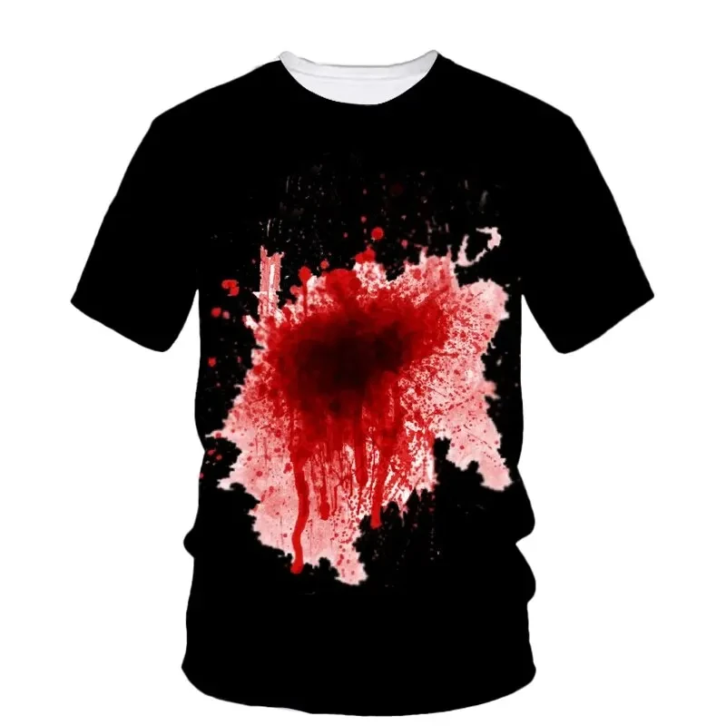 Summer Fake Blood 3D Print T-Shirts Streetwear Men Funny Fashion Harajuku Casual Oversized O-Neck T Shirt Unisex clothing