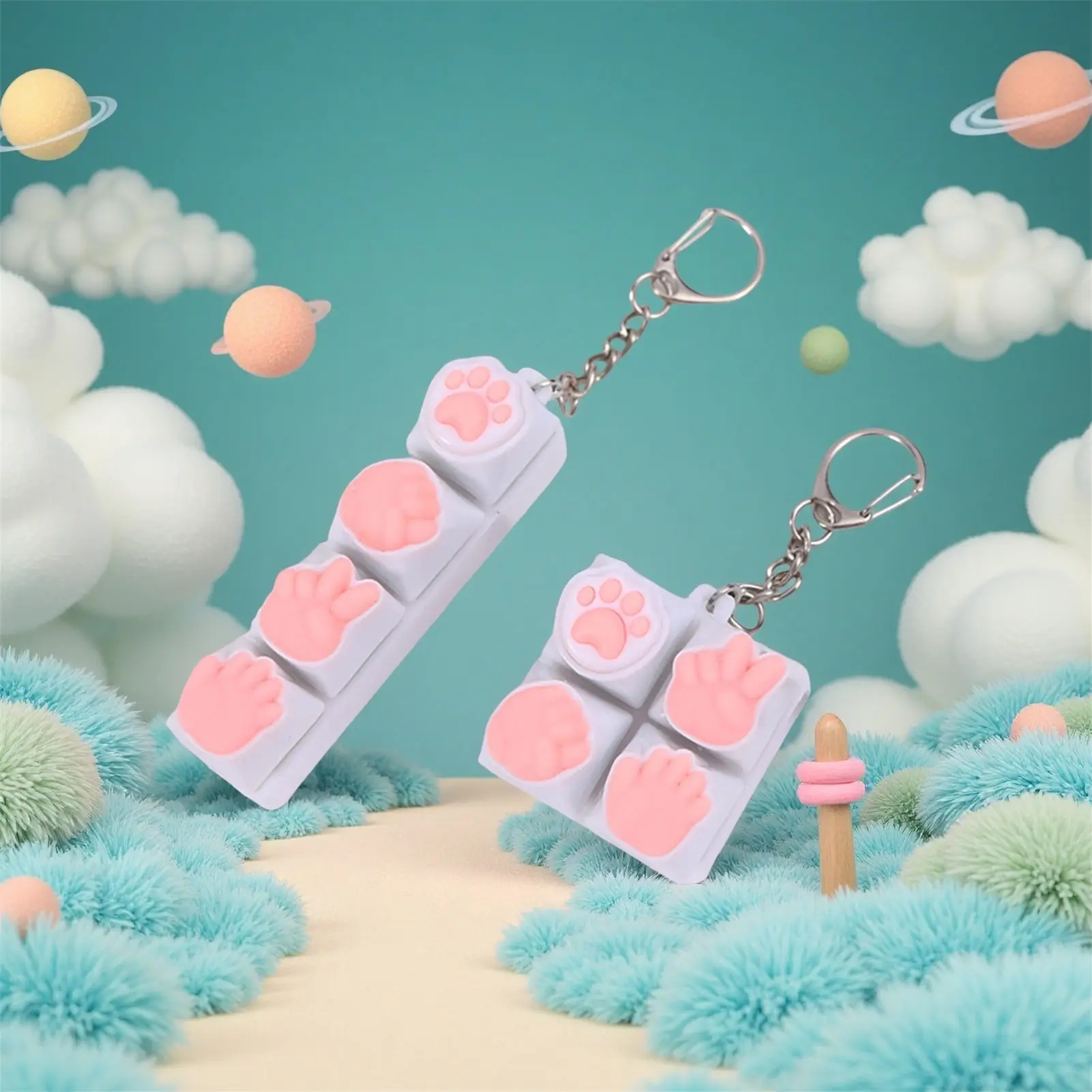 Silicone Cat Paw Keychain Stress Relief Toy with LED Light Flash Effect for Keyboard Lovers Portable Fidget Keyring Gifts