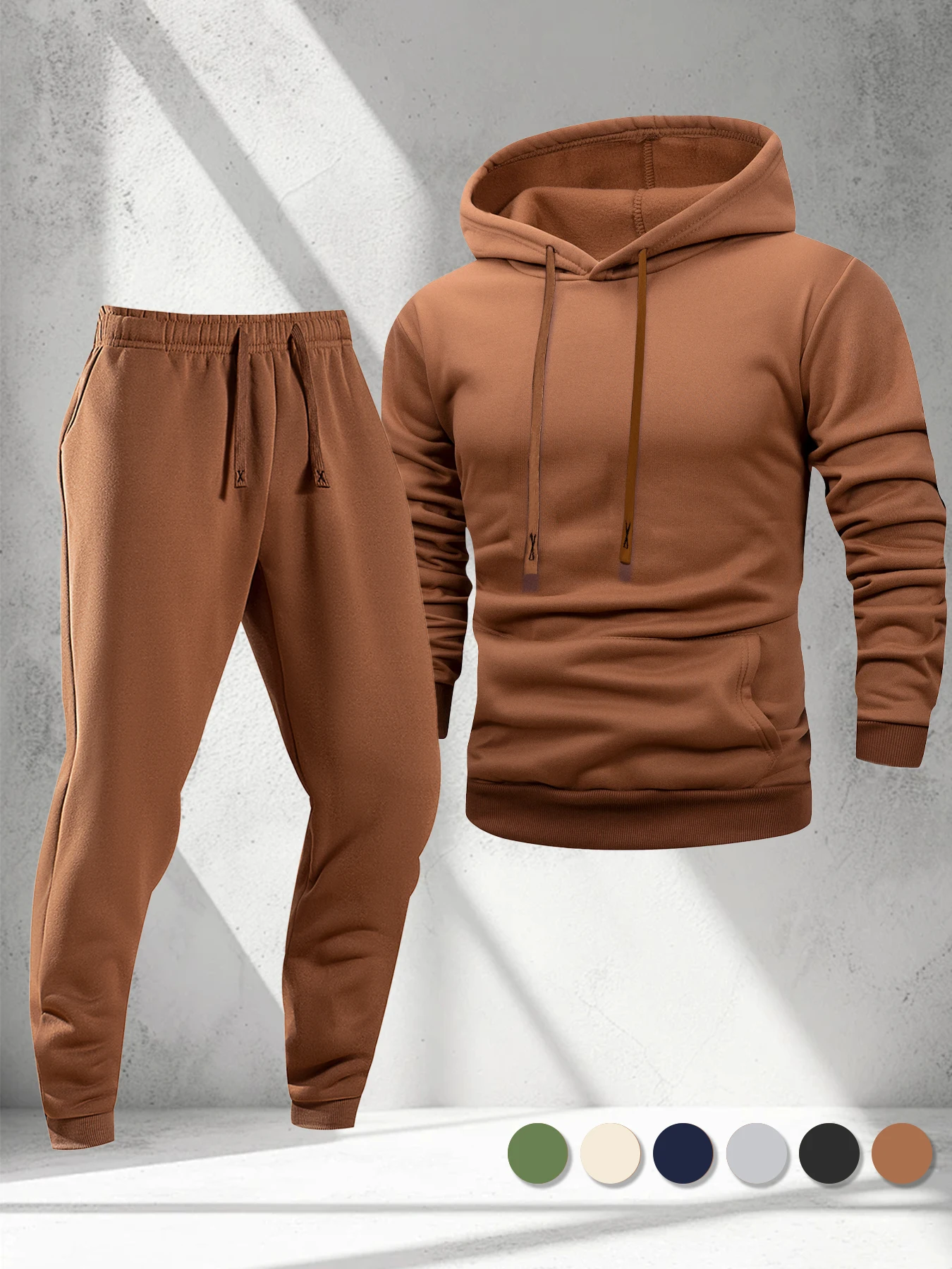 ユニセックスフード付きプルオーバーメンズトラックスーツフリースフード付きスウェットシャツとスウェットパンツ2ピーススーツ秋男性暖かいカジュアルスポーツセット