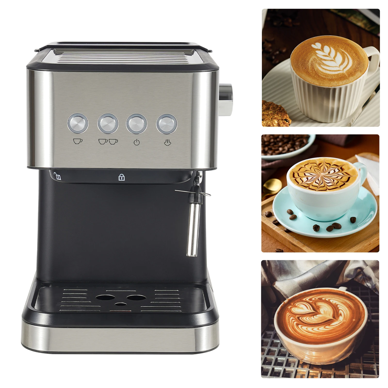 

Полуавтоматическая кофемашина для эспрессо и капельного заваривания 110В 1050Вт с резервуаром 1.5л, вспенивателем молока и подогревателем чашек для дома, офиса, кафе