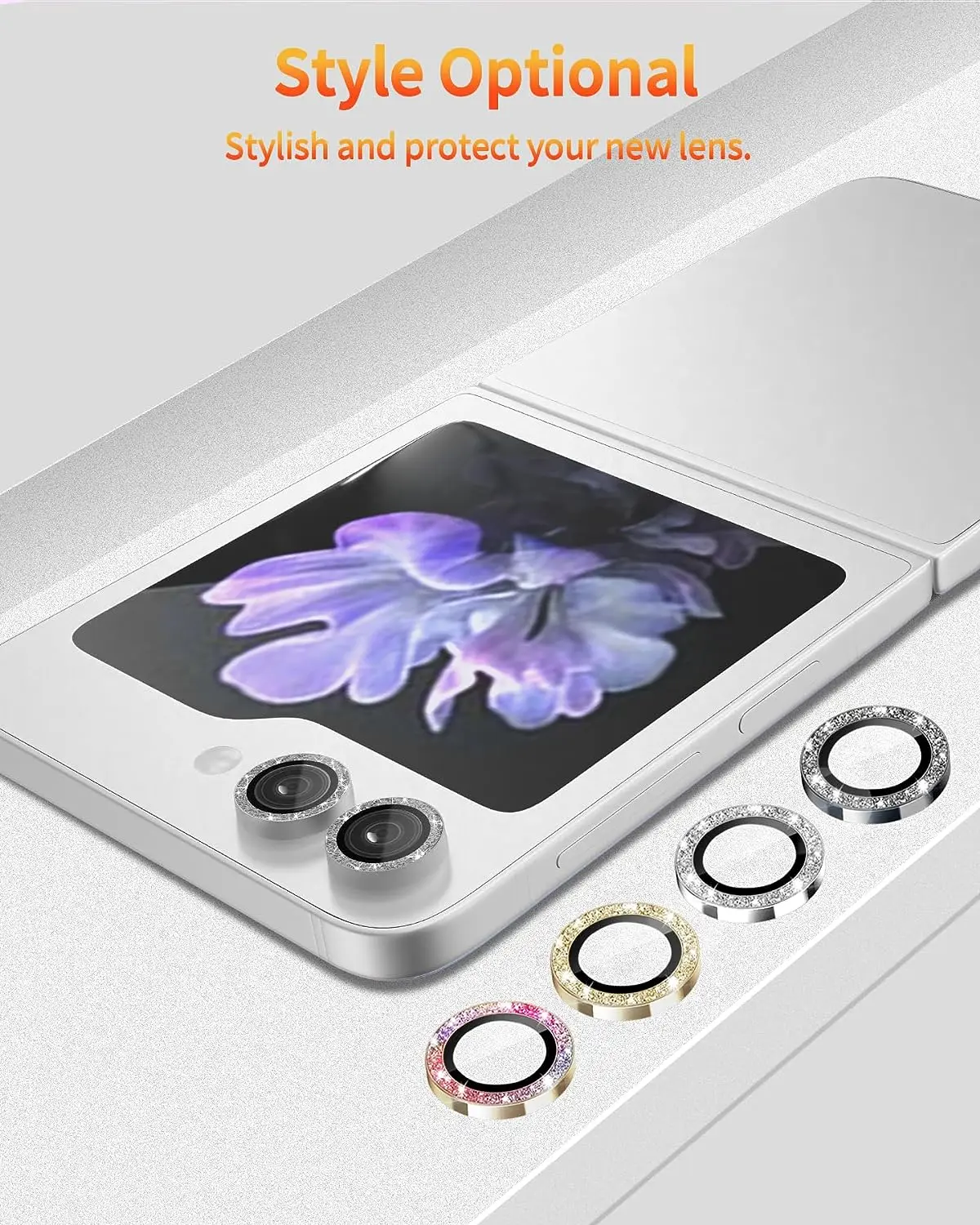 Für Samsung Galaxy Z Flip 8/Flip7/Flip6 Flip5 Glitzer-Metall-Diamant-Legierung Kameraobjektiv-Ringkappe HD-Glas-Schutz Bling Locator – Detail 24