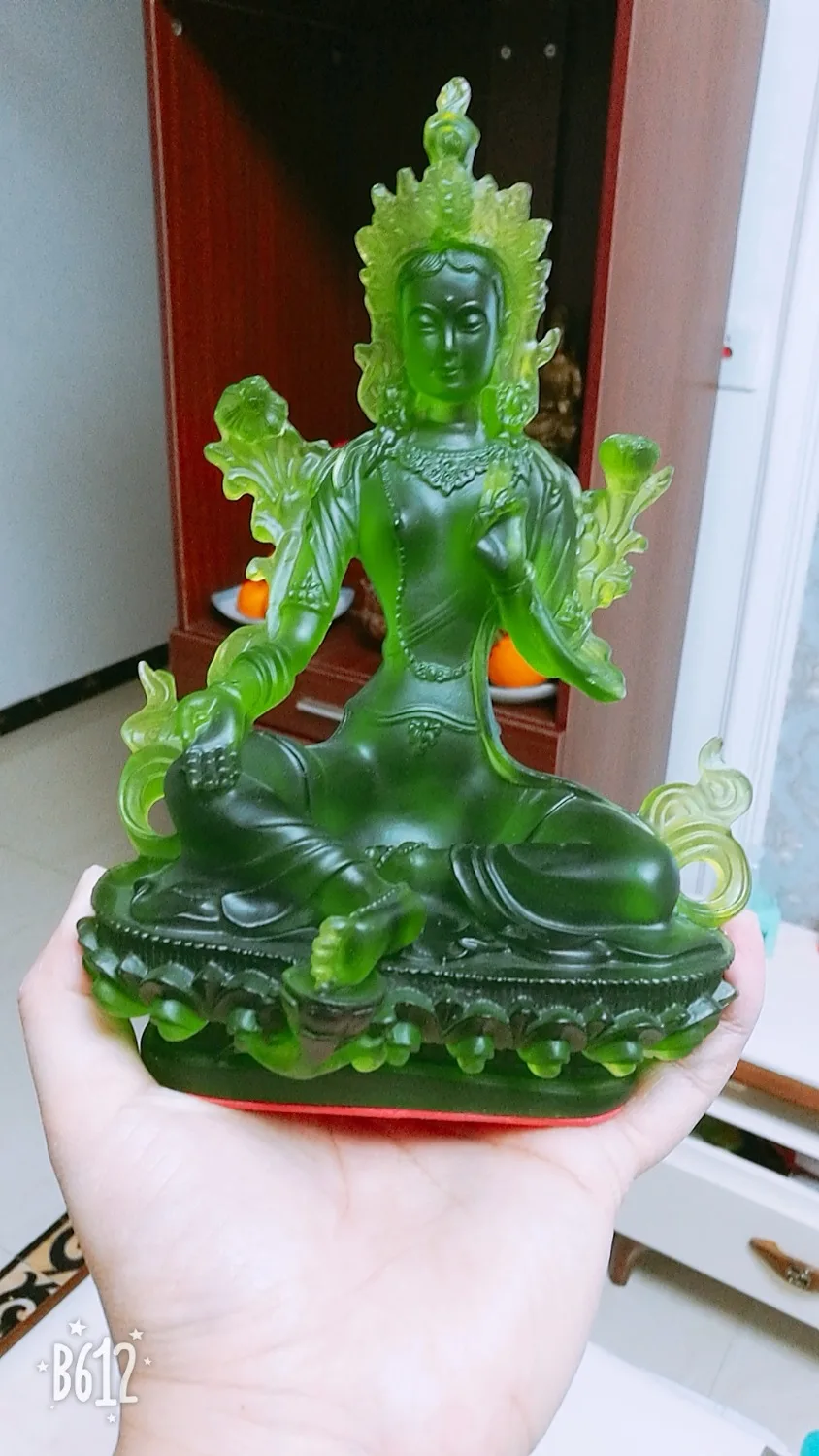 20cm # GOOD Buddha Buddhist bless family home Safety wealth efficacious Bodhisattva Tara Green statue