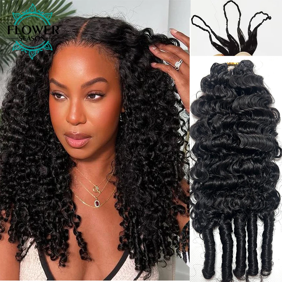 Burmese Curly Crochet Human Hair Extensions Pre-Separated Feather Crochet Hair Ocean Spiral Curly 240g Enough Full Head