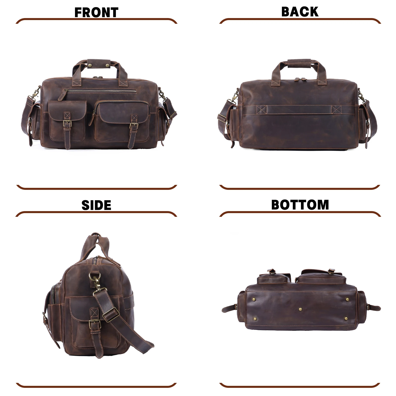 S.WORKER Vintage Vollnarbiges Rindsleder Reisetasche Große Kapazität Handgepäck Echtleder Weekender-Tasche – Detail 11