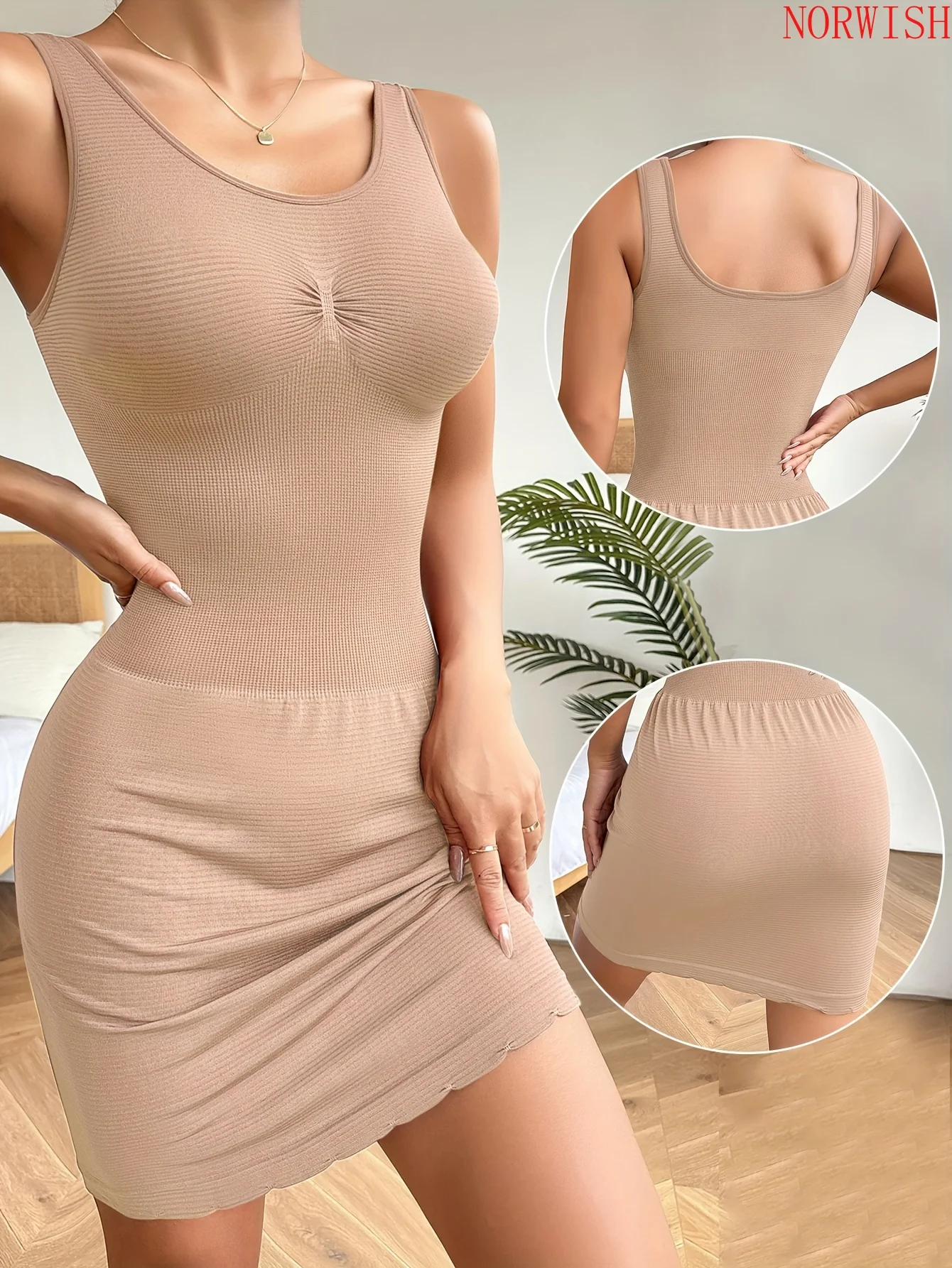 Women 1Pc Body Shaping Dress Comfortable Breathable Skin Friendly Slim Fit Underdress Ladies Shaper Slip Dress