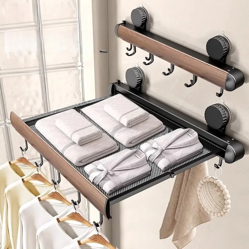 Bathroom Towel Storage Shelves No Drill Wall-mounted Towel Racks Telescopic Durable Hanging Hook Bathroom Accessories Organizer