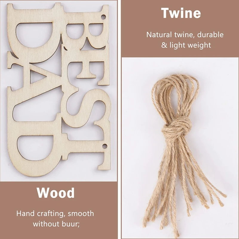 40Pcs Best DAD Unfinished Wood Crafts Dad's Birthday Party Decorations Gift Tags With String For Father's Day Gifts