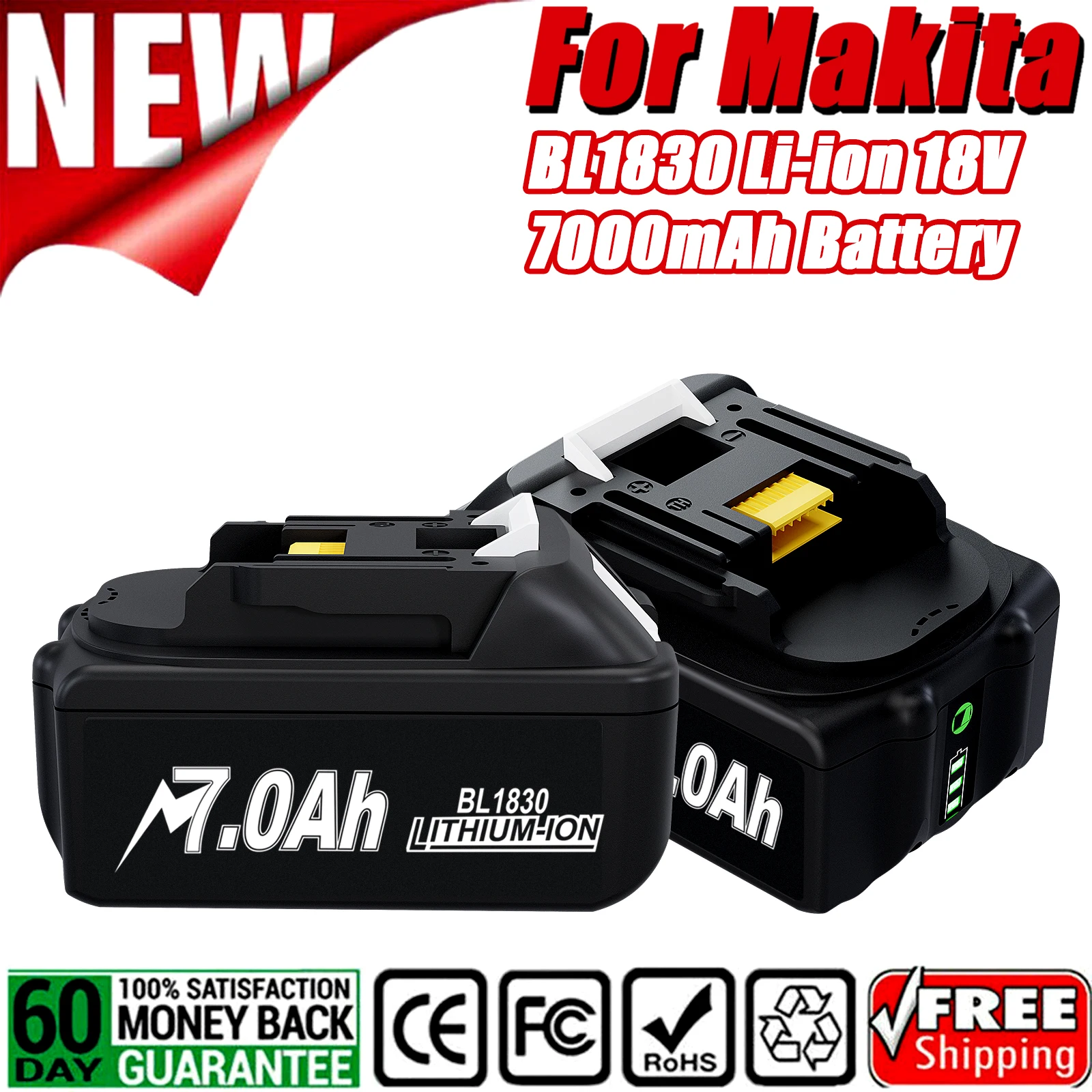 

BATTOOL BL1830 18V 7.0Ah Battery For Makita BL1830B BL1815 BL1860 BL1840B BL1850 Power Tool Rechargeable Replacement Battery