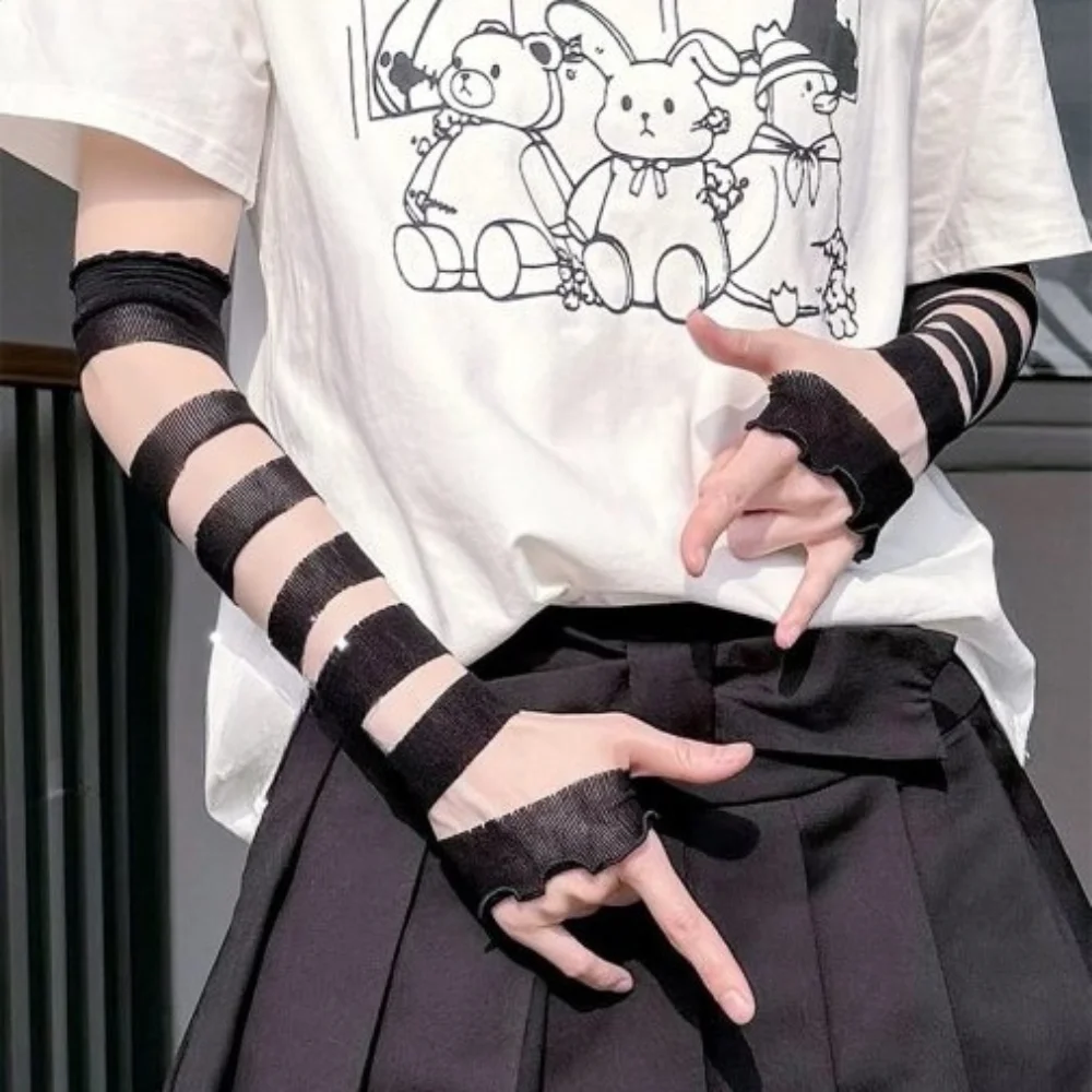 Fashion Y2K Strapping Bandage Fingerless Gloves Punk Wrist Cuffs Bandages Arm Sleeves Elastic Subculture Gloves JK