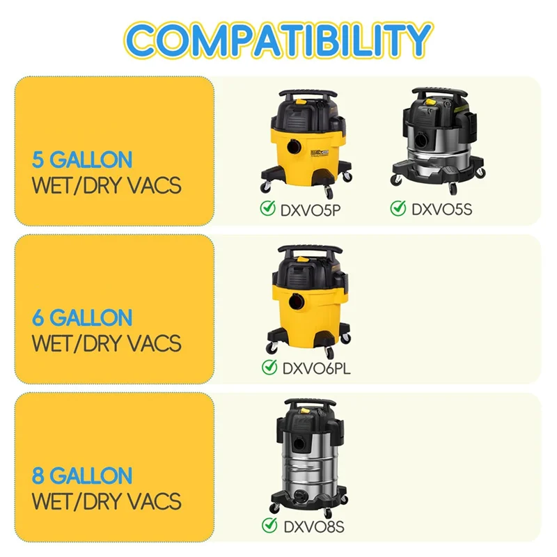 ABUS-14 Pack DXVA19-4104 كيس مكنسة كهربائية لمدة 5 إلى 8 جالون رطب/جاف، أكياس مكانس للاستعمال مرة واحدة، كيس غبار