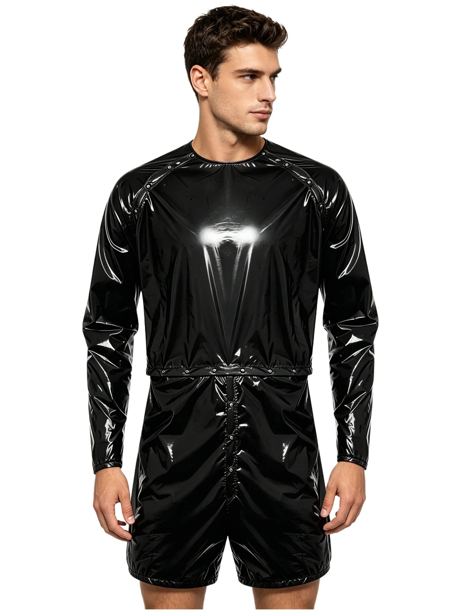 Men Adjustable Waterproof Sweat Suit Jumpsuit Boxer Buttons on Waist Shoulders Crotch Stretchy Breathable for Gym Sauna