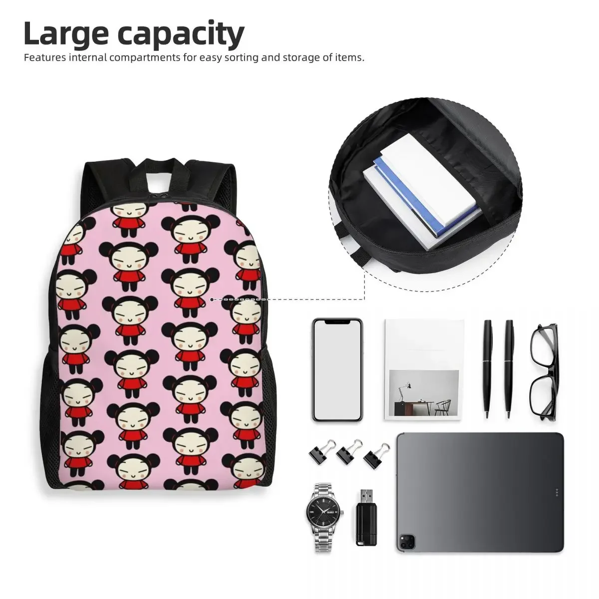 Custom P-Puccaes Cartoon Pattern Backpack for Boys Girls College School Travel Bags Women Men Bookbag Fits 15 Inch Laptop