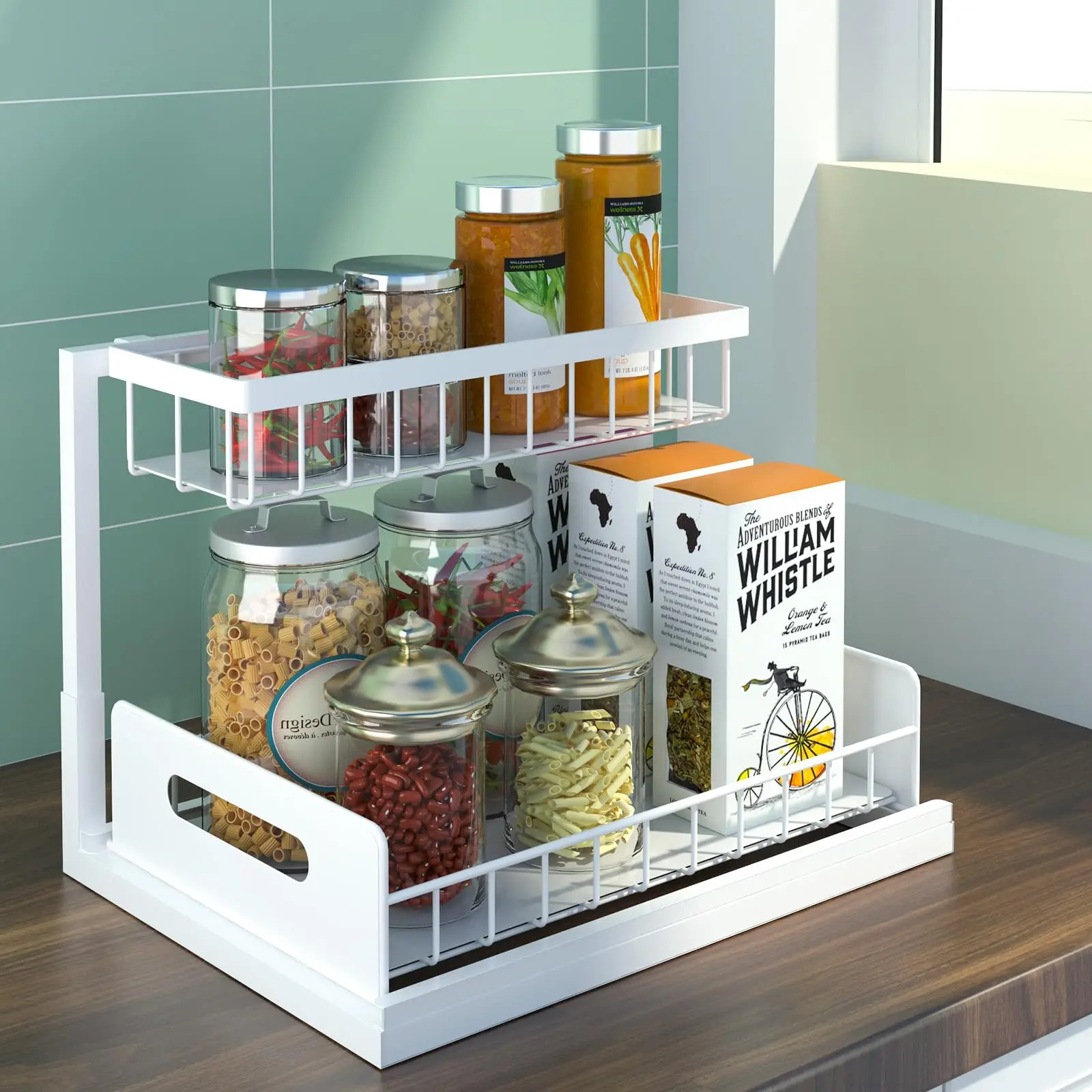 Under Sink Organizers and Storage,with Sliding Drawer 2 Tier Multi-purpose Bathroom Shelf Organizer for Kitchen Bathroom Storage