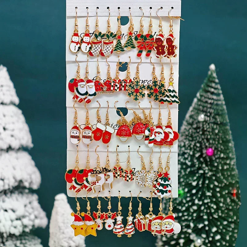 Christmas Earring Set For Women Shiny Crystal Zircon Snowflake Elk Bowknot Elk Xmas Tree Earring Girl New Year Gifts