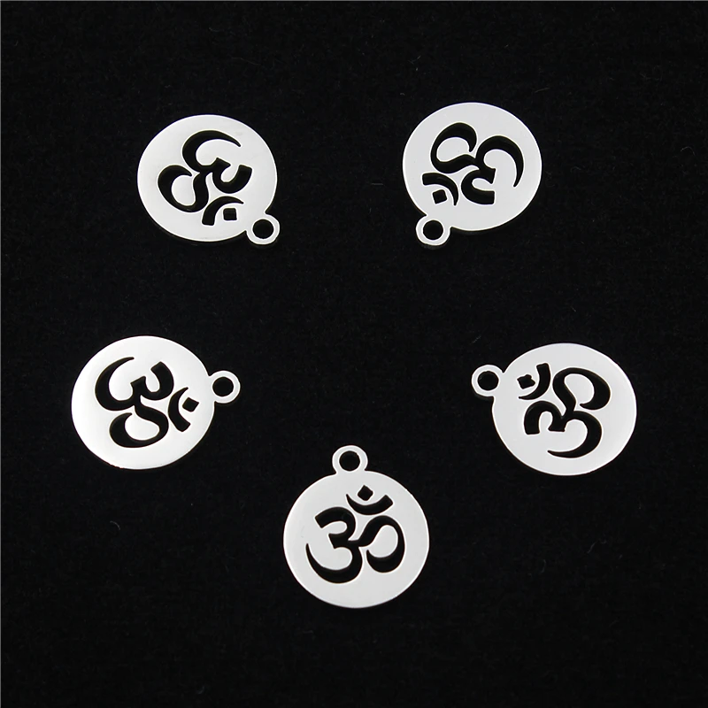 10pcs/Lot 316LStainless Steel AUM OM Ohm Hindu Hinduism Yoga Sign Charms Pendants For Necklace Bracelet DIY Jewelry Making