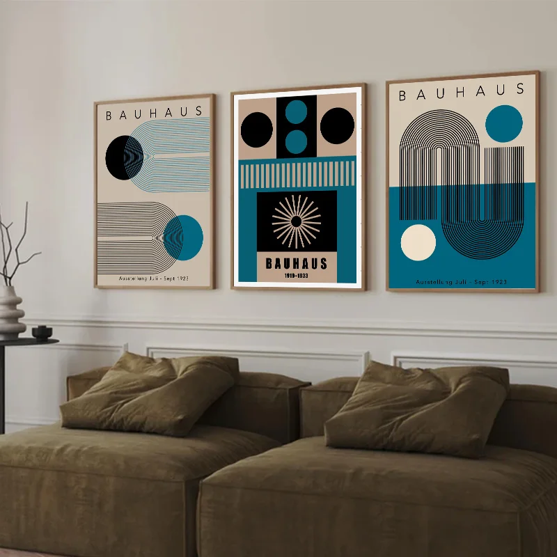 

Dark Blue Apricot Vintage Bauhaus Poster Study Gallery Exhibition Canvas Painting Ideal Gift Minimalist Home Decor Wall Art