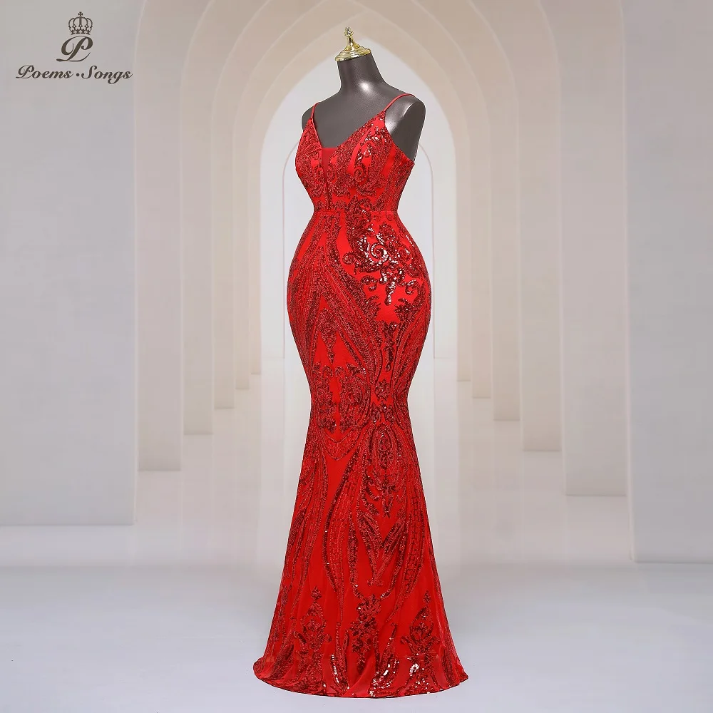 Sexy Deep-V neck red Mermaid Evening Dresses Prom Gowns Maxi dress formal occasion dresses party dresses prom dress 2023