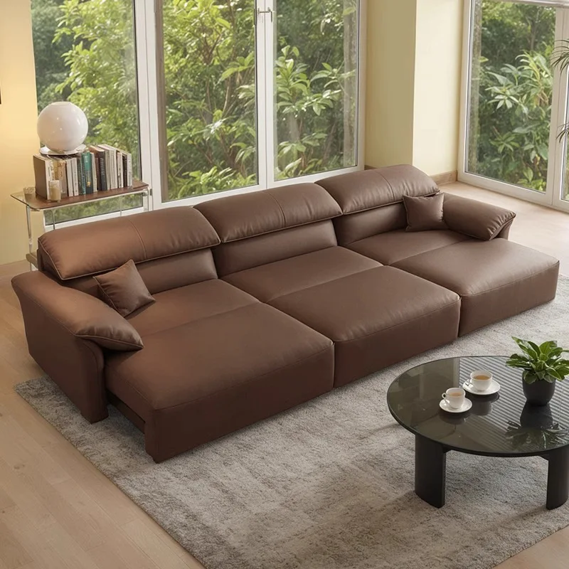Italian minimalist electric multifunctional leather sofa zero wall living room size modern retractable sofa bed