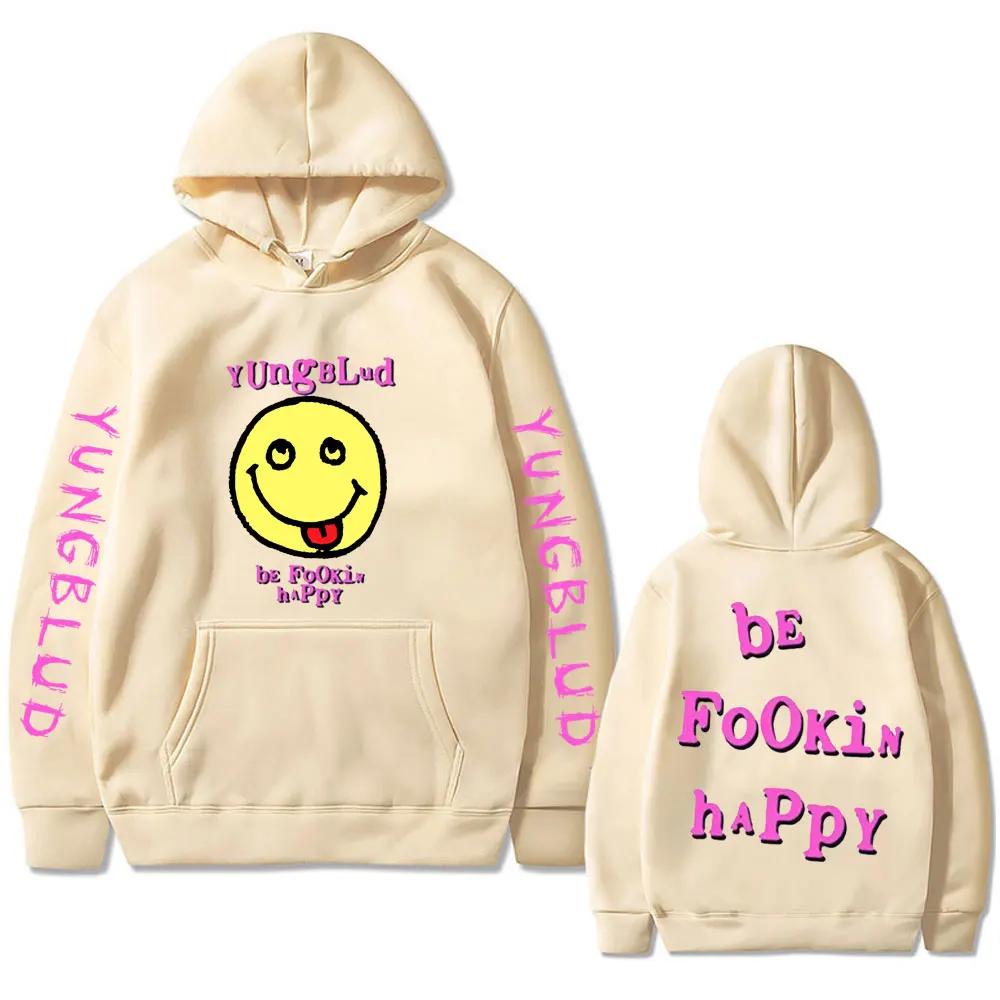 Singer Yungblud Be Fookin Happy Print Hoodie Unisex Casual Fleece Cotton Sweatshirt Men Women Hip Hop Rock Oversized Pullover