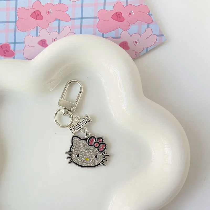 Cartoon HelloKittys Key Chains kawaii best Friend Keychain Flash Diamond Pendant Girl Heart Student Bag Accessories Friend Gift