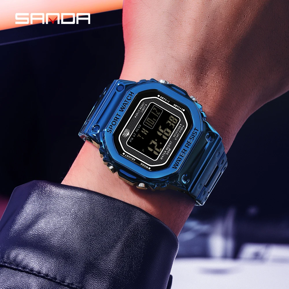 SANDA 2162 Men's Electronic Digital Watch Countdown LED Electronic Night Light Sports Waterproof Men's Electronic Watch image 5
