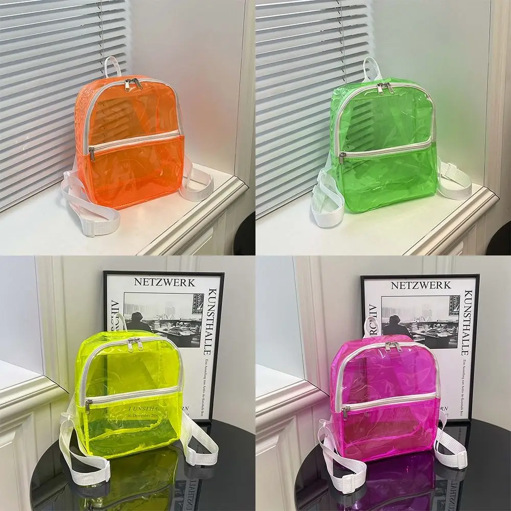 Clear PVC Transparent Backpack Adjustable Straps Water-Resistant Jelly Beach Bag Multifunctional Pockets Waterproof
