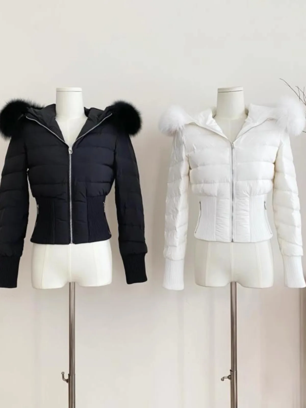 Chaqueta corta de plumón de ganso blanco para mujer, Parkas cortas cálidas de piel de zorro Real para exteriores, 2024