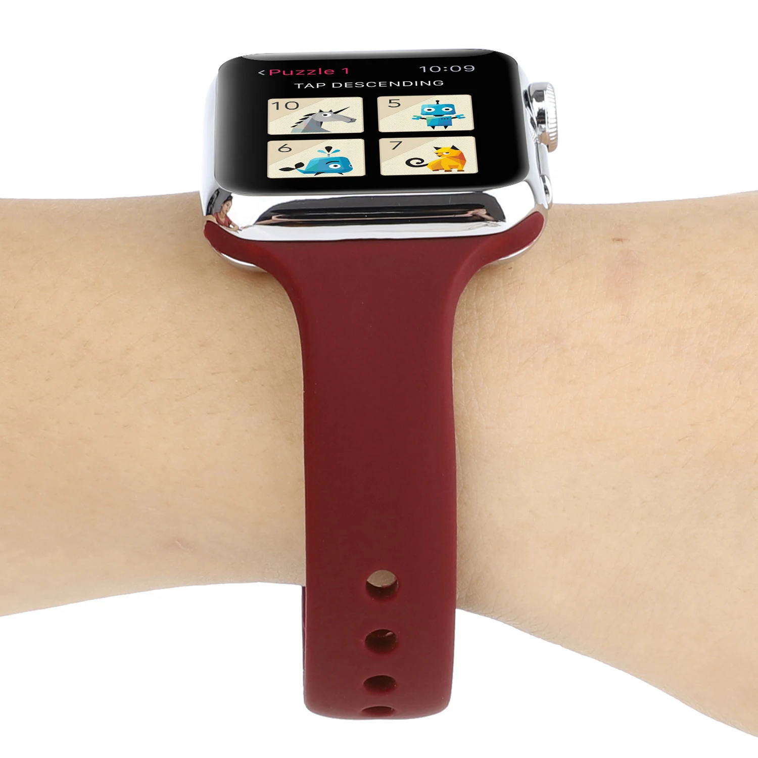 حزام سيليكون لساعة أبل باند صغير الخصر Iwatch 87654321 SE Ultra Solid Color 2 Nails40 41 42 44 45 ملم سوار معصم نسائي للرجال