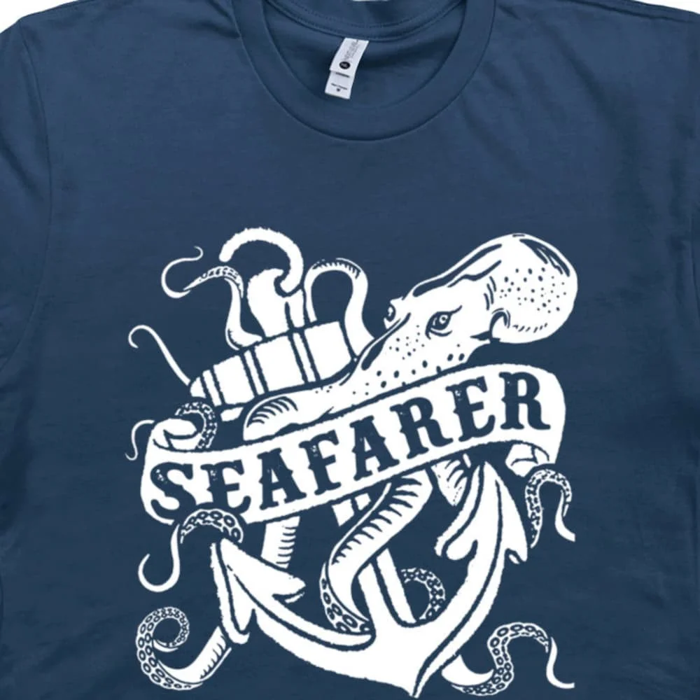 Seafarer T Shirt Vintage Nautical Sailing Cool Retro Anchor Giant Octopus Squid Kraken For Kids