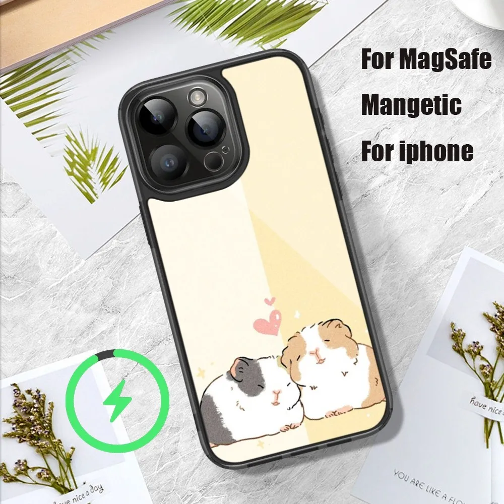 Cartoon Guinea Pig Phone Case For iPhone 11 12 13 14 15 Pro Max Plus Mini Magsafe Magnetic Wireless Charging Shell