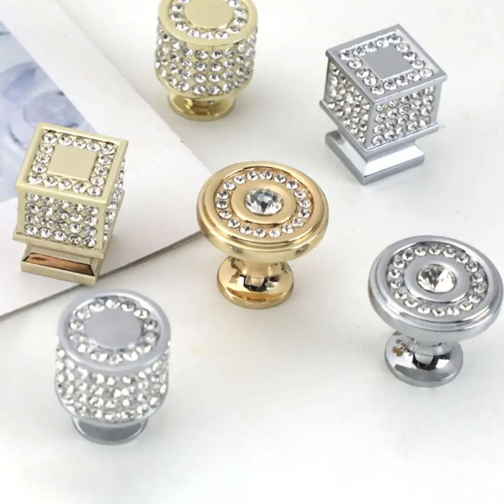 Single Hole Diamond Crystal Handle Wear Resistant Moisture-proof Light Luxury Door Knob Zinc Alloy Shiny Door Pull Handle