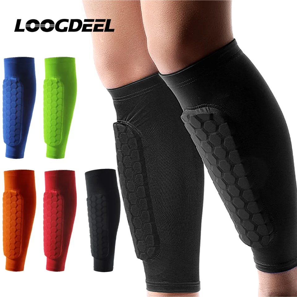 LOOGDEEL 1Pcs Football Shin Guards Soccer Honeycomb Anti-collision Compression Legwarmers Sports Legging Leg Calf Sleeves Unisex