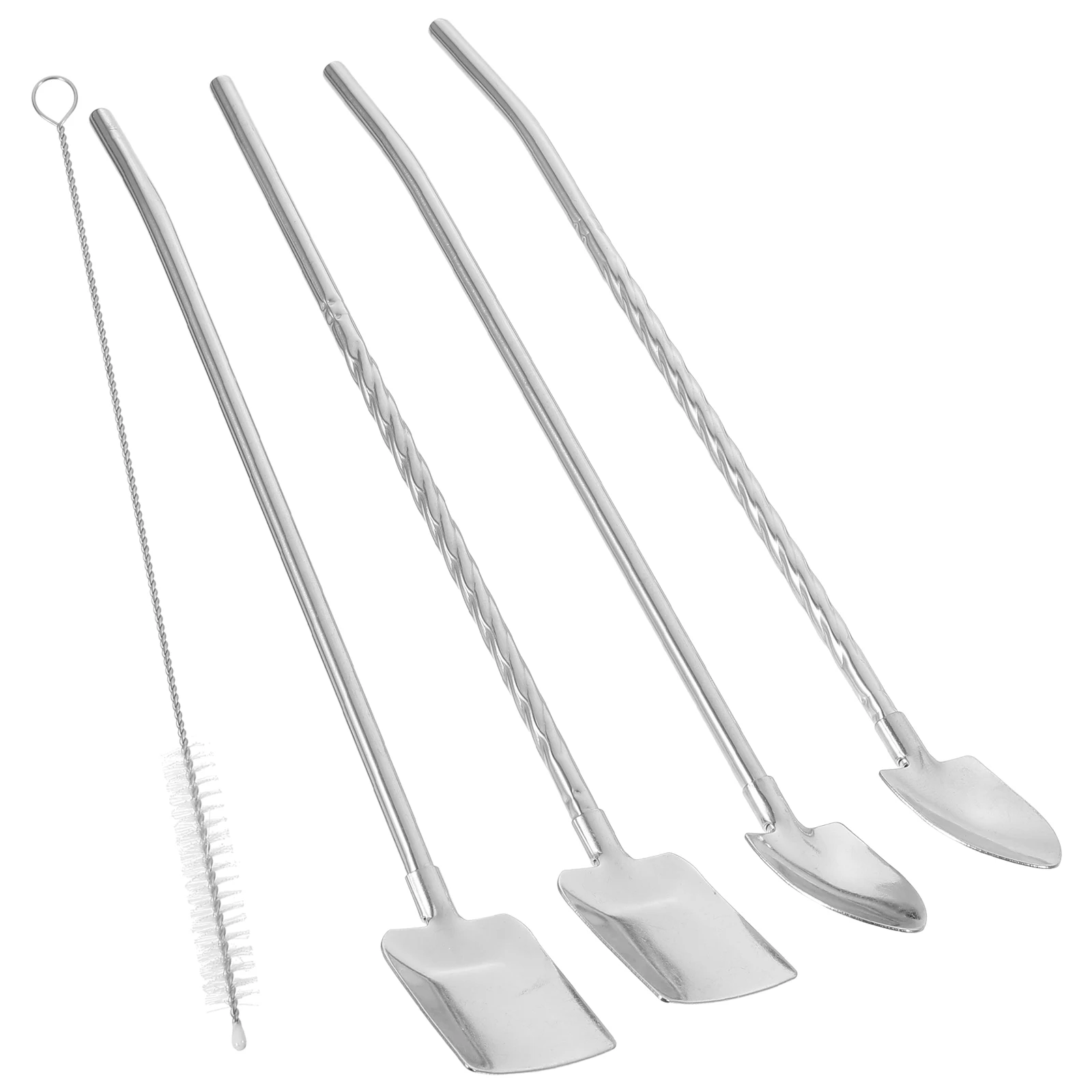 

Reusable Stainless Steel Watermelon Shovel Spoon Straw Ergonomic Handle Long Stem Threaded Stirring Dessert Ice Cream Fruit