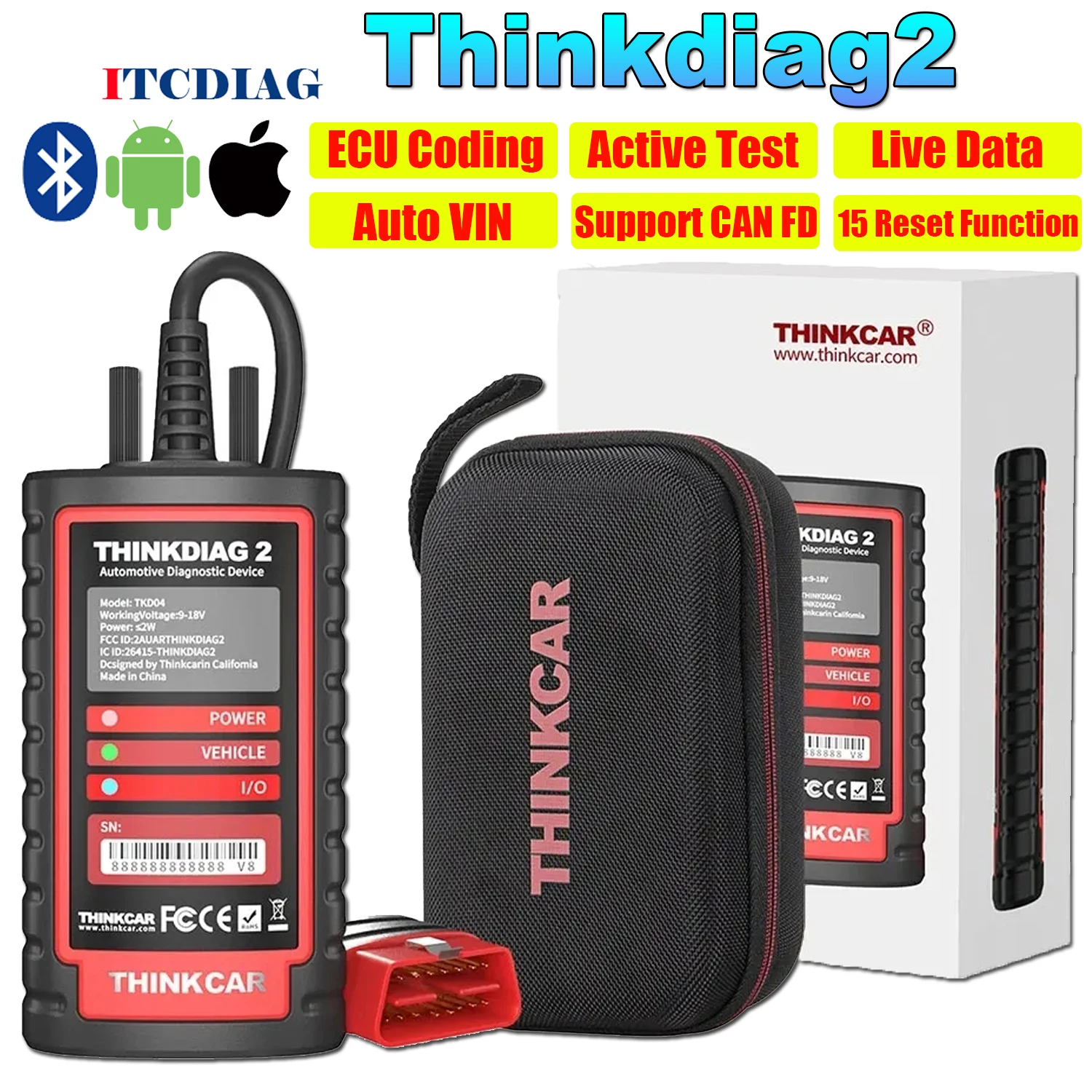 

Thinkcar ThinkDiag 2 ALL Car Brands Canfd CAN FD protocol All Reset Service OBD2 Diagnostic Tool Active Test ECU Coding TPMS VIN