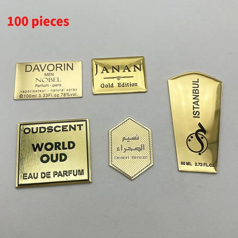 

10 0.Zhang.Custom.Custom OEM design metal nameplate waterproof permanent golden labels cosmetic packaging aluminum perfume label