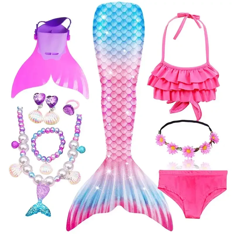 Traje de baño de cola de sirena para niños, Bikini con guirnalda o aleta Monofin para nadar, novedad